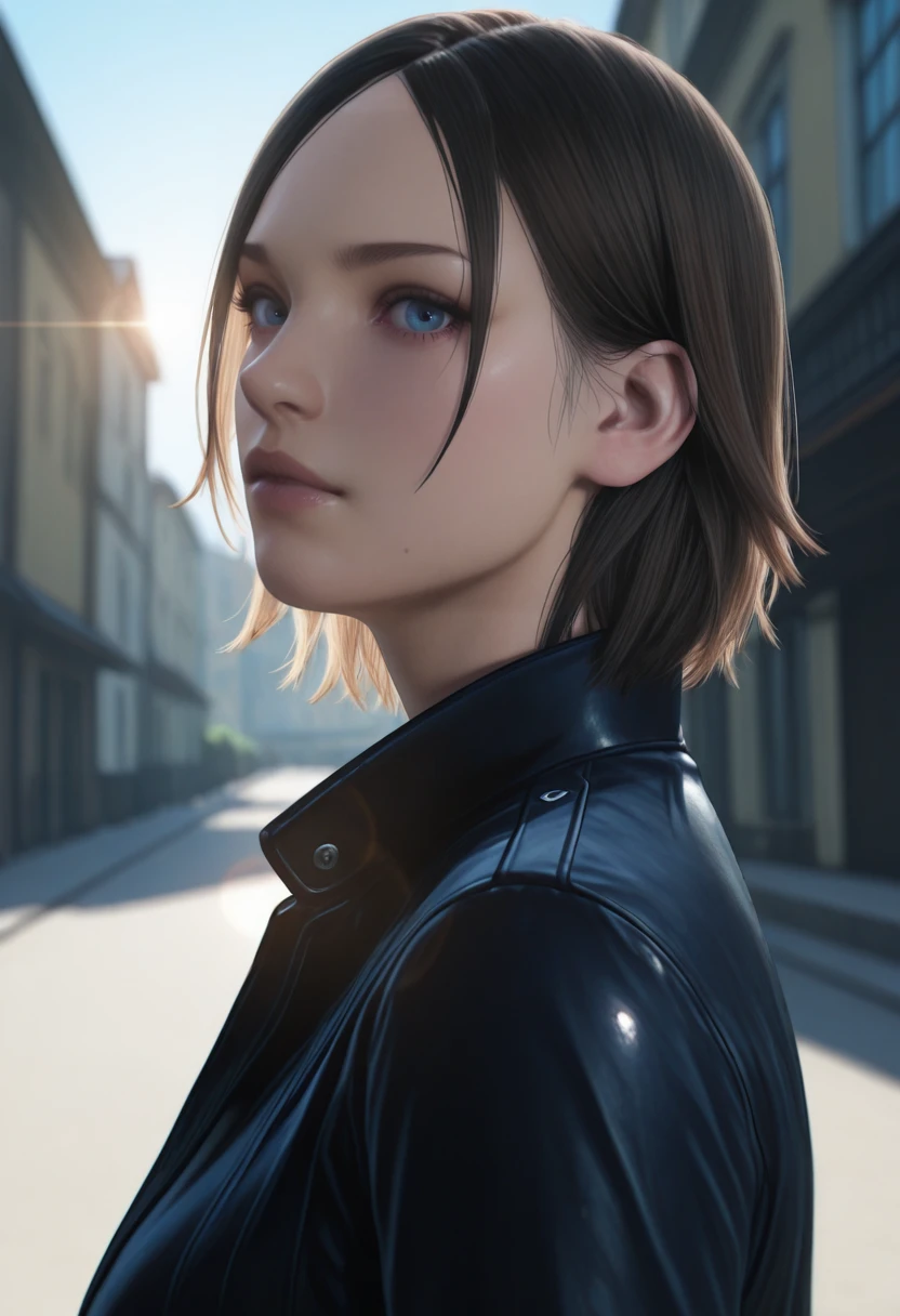 masterpiece, very aesthetic, best quality, absurdres, newest, solo,
<lora:ILTEW2Juli:1.0>
TEW2Juli, 1girl, brown hair, short hair, blue eyes, looking at viewer, blurry background, sunlight, lens flare, realistic, depth of field, outdoors, upper body, day