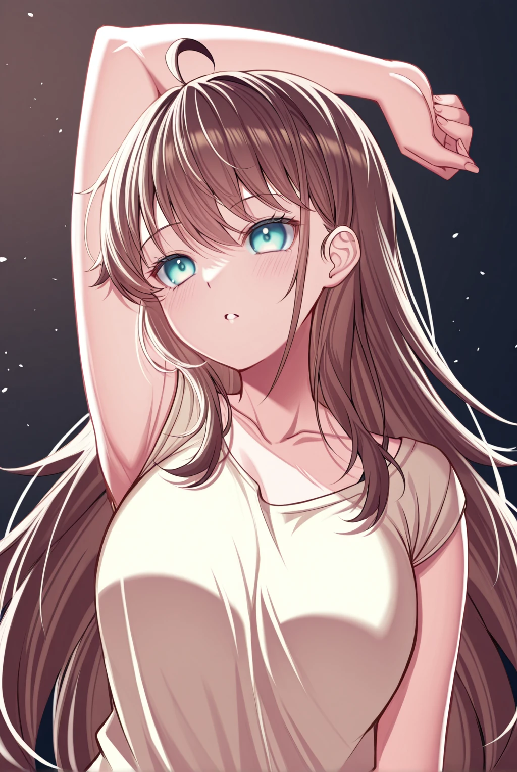 1girl,Kashiwazakikana ,aqua eyes,dynamic pose, <lora:Kashiwazakikana-OnlyCharV3-IXL:1>,brown hair,ahoge,upper body,