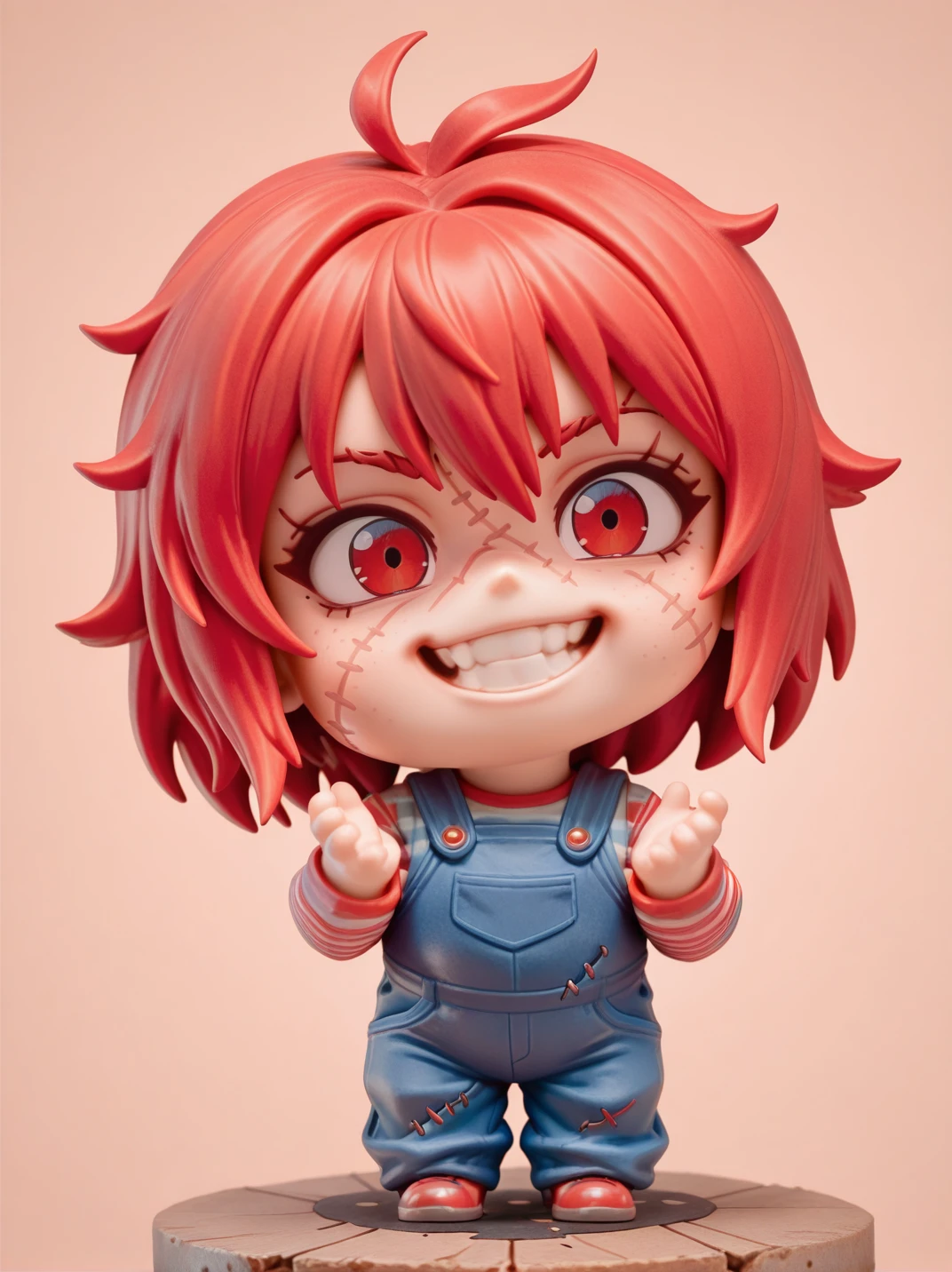 highres, hi res, best quality, masterpiece,
1boy, (ChuckyXLP:1.1), red hair, striped shirt, overalls, scar on face, striped, stitches, striped sleeves,
simple background, full body, hands up, on base, head tilt, evil smile, grin,
<lora:ChuckyXLP_character:0.75>,, <lora:ill-xl-01-pvc_2:0.85>, chibi,