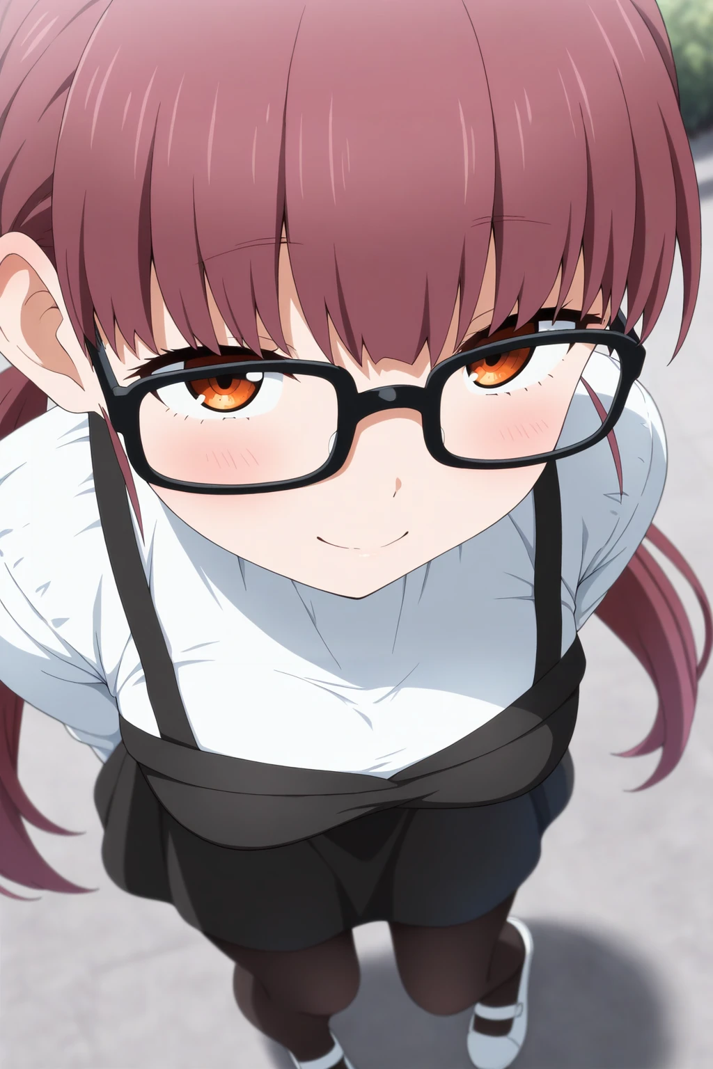 masterpiece, best quality, amazing quality, very aesthetic, absurdres, ultra detailed,
<lora:il_contrast_slider_d1 (ЦÐÐТ ÐÐРТÐÐÐÐ):-0.8>
<lora:Yui Unoki:0.8> yui_unoki, 1girl, black-framed glasses,
white blouse, black dress, black tights, white shoes,
portrait, smile,
view from above, body is visible, medium breasts are visible from under the shirt,, blurred background,