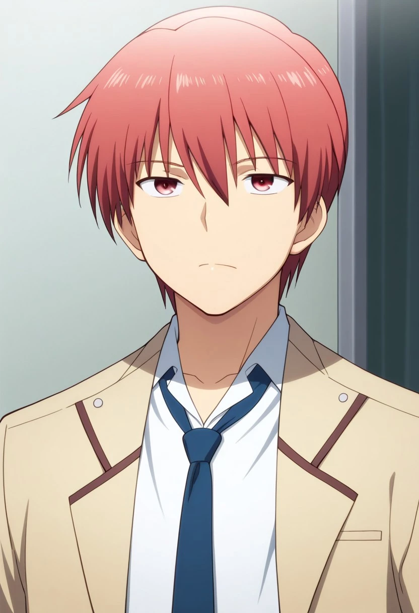 masterpiece,best quality,amazing quality, source_anime,
YuzuruOtonashi, 1boy, male focus, solo, red eyes, red hair, shinda sekai sensen uniform, shirt, white shirt, collared shirt, necktie, blue necktie, jacket, brown jacket, open jacket, portrait,