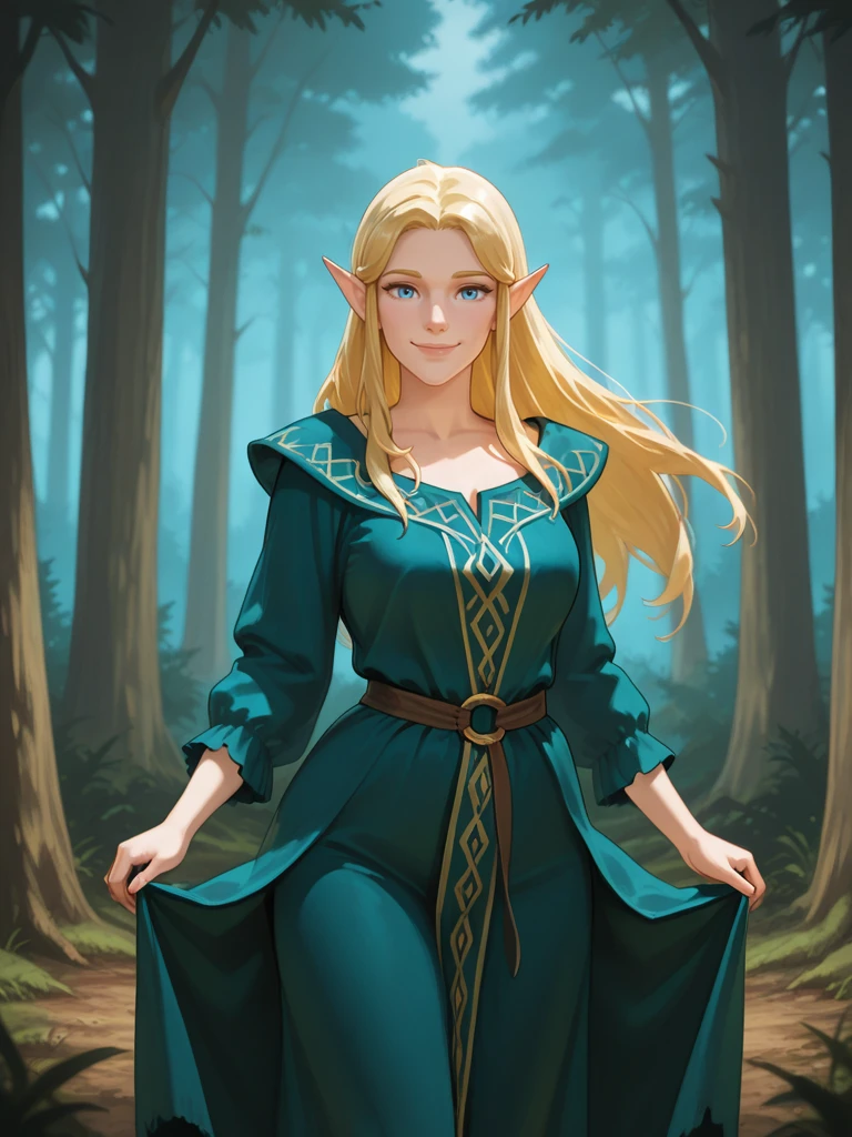 <lora:Laurana_Kanan__Dragonlance:0.7>
laurana,, long hair, blonde hair, pointed ears, blue eyes
standing in a forest, smiling at viewer