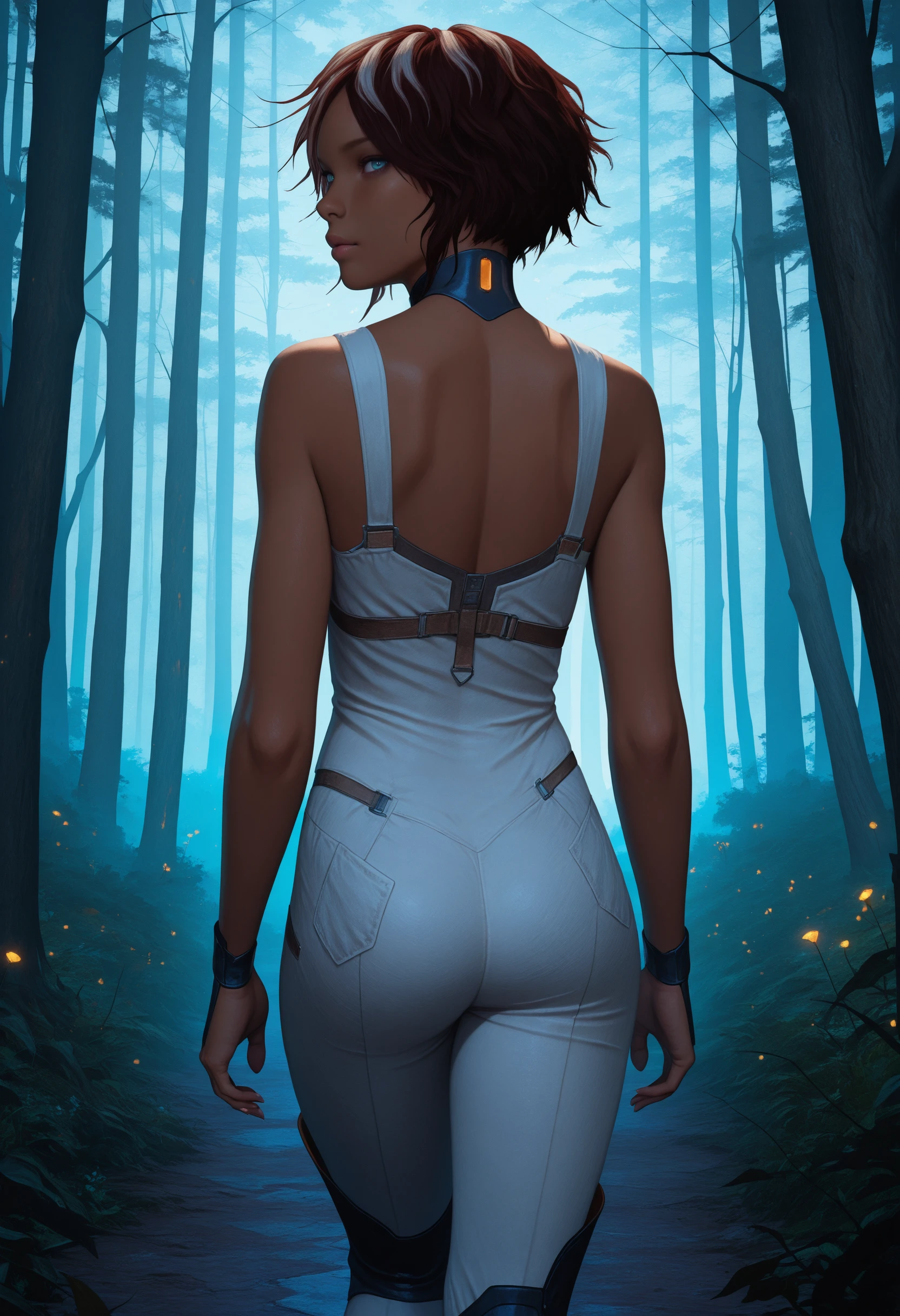 masterpiece, very aesthetic, best quality, absurdres, newest,
<lora:ILRMNilin:1.0>
RMNilin, 1girl, brown hair, white streaks, dark skin, blue eyes, looking at viewer, rear view walking into a misty forest, soft pastel lighting, ethereal and mysterious, cinematic editorial, standing_pose