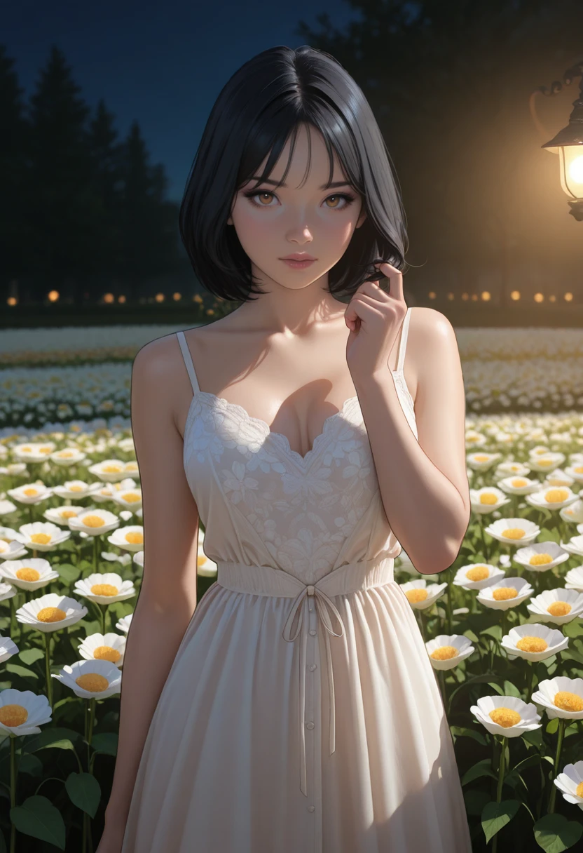 masterpiece, very aesthetic, best quality, absurdres, newest,
<lora:ILUDEmily:1.0>
UDEmily, 1girl, black hair, brown eyes, short hair, looking at viewer, twirling pose, open field of flowers background, romantic dress, dreamy lighting