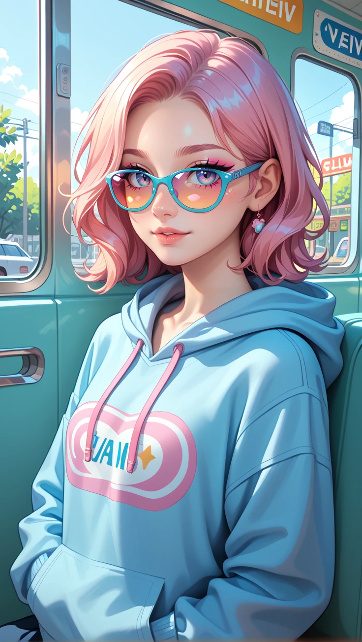 score_9, score_8_up, score_7_up, nsfw,
stylized anime girl, sunglasses, subway background with soft blur, casual pastel hoodie, natural light reflections on skin, glossy eyes with subtle makeup, realism-inspired style, calm urban mood, high detail