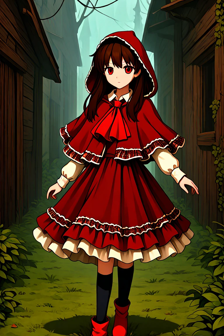 cabin_in_the_woods, mist, moss, abandoned_building, dramatic_lighting, fantasy_art, vignette
,1girl,<lora:Red_hood_layered_dress:1>,,Red_hood_layered_dress,dress,red dress,long sleeves,frills,frilled dress,hood,red hood,capelet,red capelet,layered dress,<lora:ã¤ã´NoobAI-XLVPred09R_DoRA_V1:0.4>,very awa,,1girl,ib, ib (ib), solo, flat_chest, expressionless, bangs, long hair, brown hair, red eyes,thigh boots,, masterpiece, best quality, amazing quality, newest, <lora:ã¤ã´NoobAI-XLVPred09R_DoRA_V1:0.4>,very awa,,1girl,ib, ib (ib), solo, flat_chest, expressionless, bangs, long hair, brown hair, red eyes, shirt, skirt, long sleeves, white shirt, pleated skirt, shoes, collared shirt, socks, ascot, kneehighs, red skirt, black socks, red footwear, red ascot, blue socks,