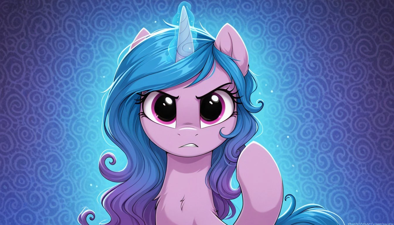 resolution, masterpiece, high resolution, (SOLO: 1.2) my little pony, friendship is magic, wild, detailed background,
FIGHTING STANCE, GLOWING HORNS, LOOKING AT THE VIEWER, ABSTRACT BACKGROUND,
Izzy Moonbow unicorn, lavender body, purple eyes, mane and tail that go from blue to dark purple, with wavy locks. <lora:Izzy_Moonbow:1>