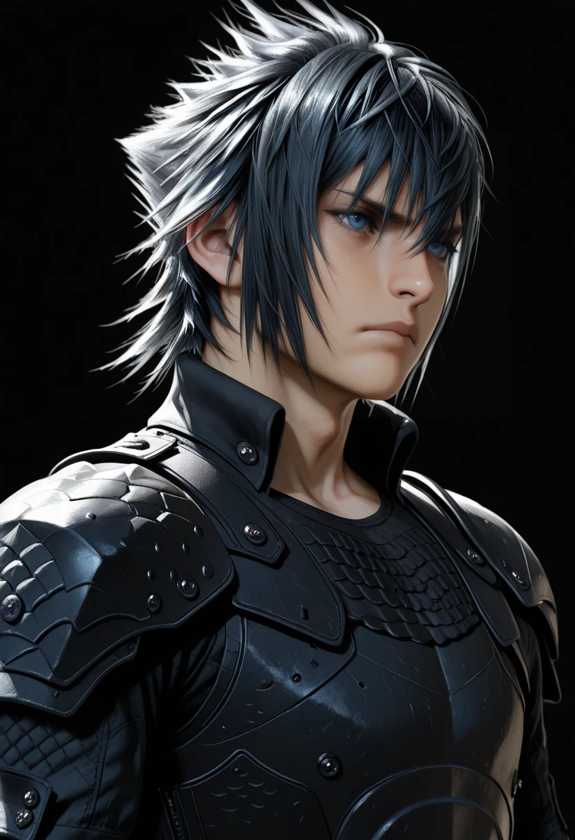masterpiece, very aesthetic, best quality, absurdres, newest, solo,
<lora:ILFFNoctis:1>
FFNoctis, 1boy, black hair, short hair, blue eyes, male focus, monochrome, shoulder armor, greyscale, breastplate, closed mouth, realistic, black background, serious