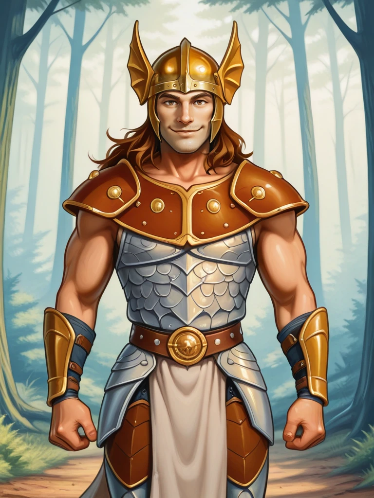 <lora:Caramon_Majere__Dragonlance:0.7>
caramon,
long hair, brown hair, brown eyes,,
1boy, male focus, masculine, male, muscular
helmet, armor,,
smile, solo pov, looking at viewer cowboy shot, full body standing in a forest