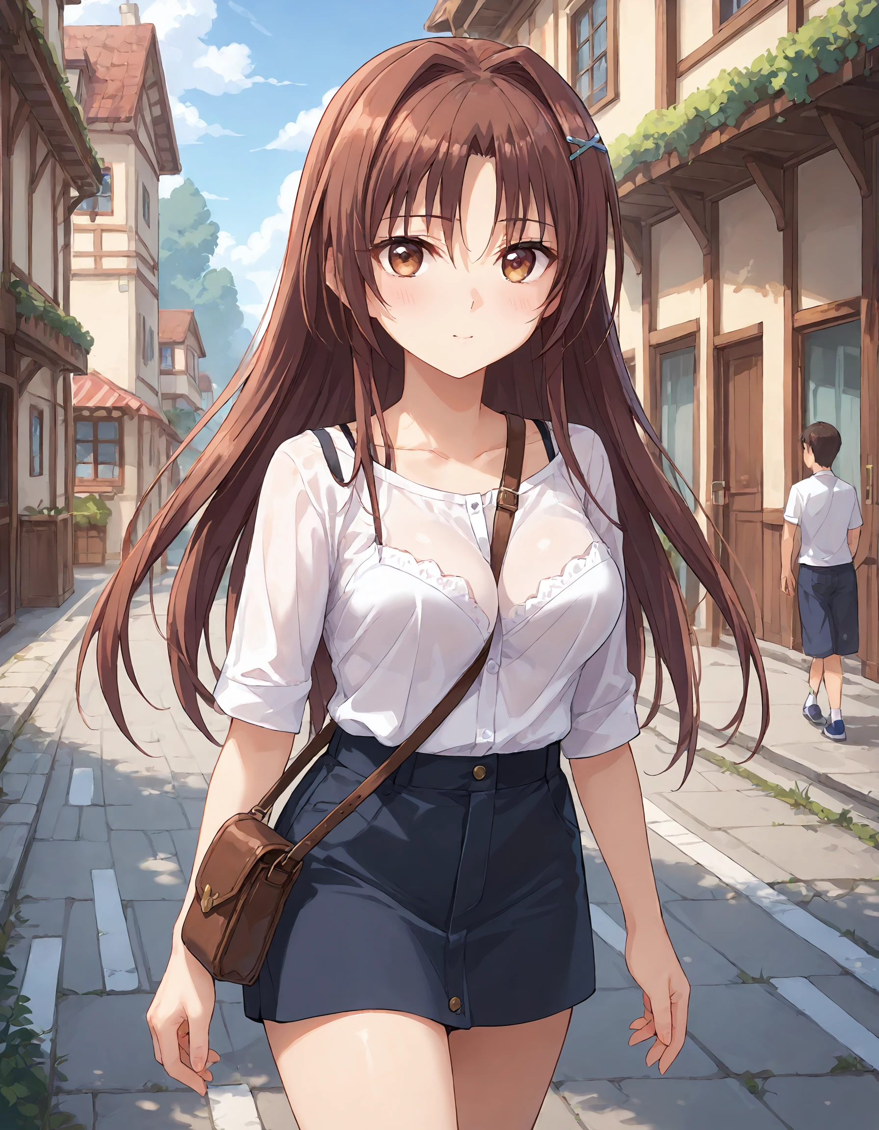 score_9, score_8_up, score_7_up, source_anime, <lora:add-detail-xl:1>, good , masterpiece, amazing quality, ultra detailed, good hand
BREAK 1girl, casual, walking, in town, <lora:pai-sura:0.6> pai-sura, emphasis, slant bag, bag strap passing between ,
BREAK <lora:saionji-nao Toriko no Shirabe -Refrain- Chouritsu Sareru Otome-tachi to Onna Kyoushi (Guilty):0.6> saionji-nao, brown hair, x hairpins, silver hairpins, , brown eyes, hair down