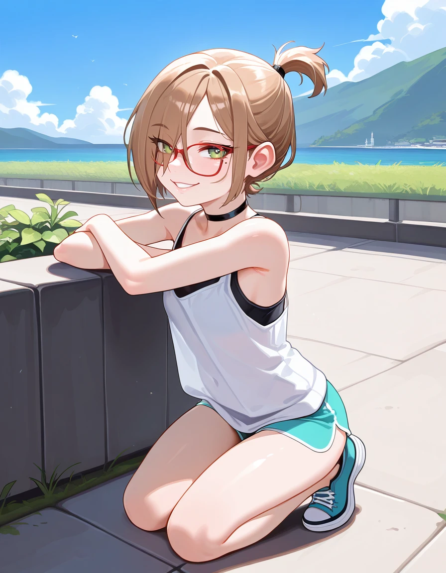masterpiece, best quality, very aesthetic, absurdres,
outdoors,
full body, seductive smile, parted lips, long eyelashes,
<lora:Darcy_Redd_v01_NAIXL:1>
D4rcy_r3dd,1girl,solo,short hair,brown hair,ponytail,hair over one eye,red-framed eyewear,green eyes,mole under eye,choker,