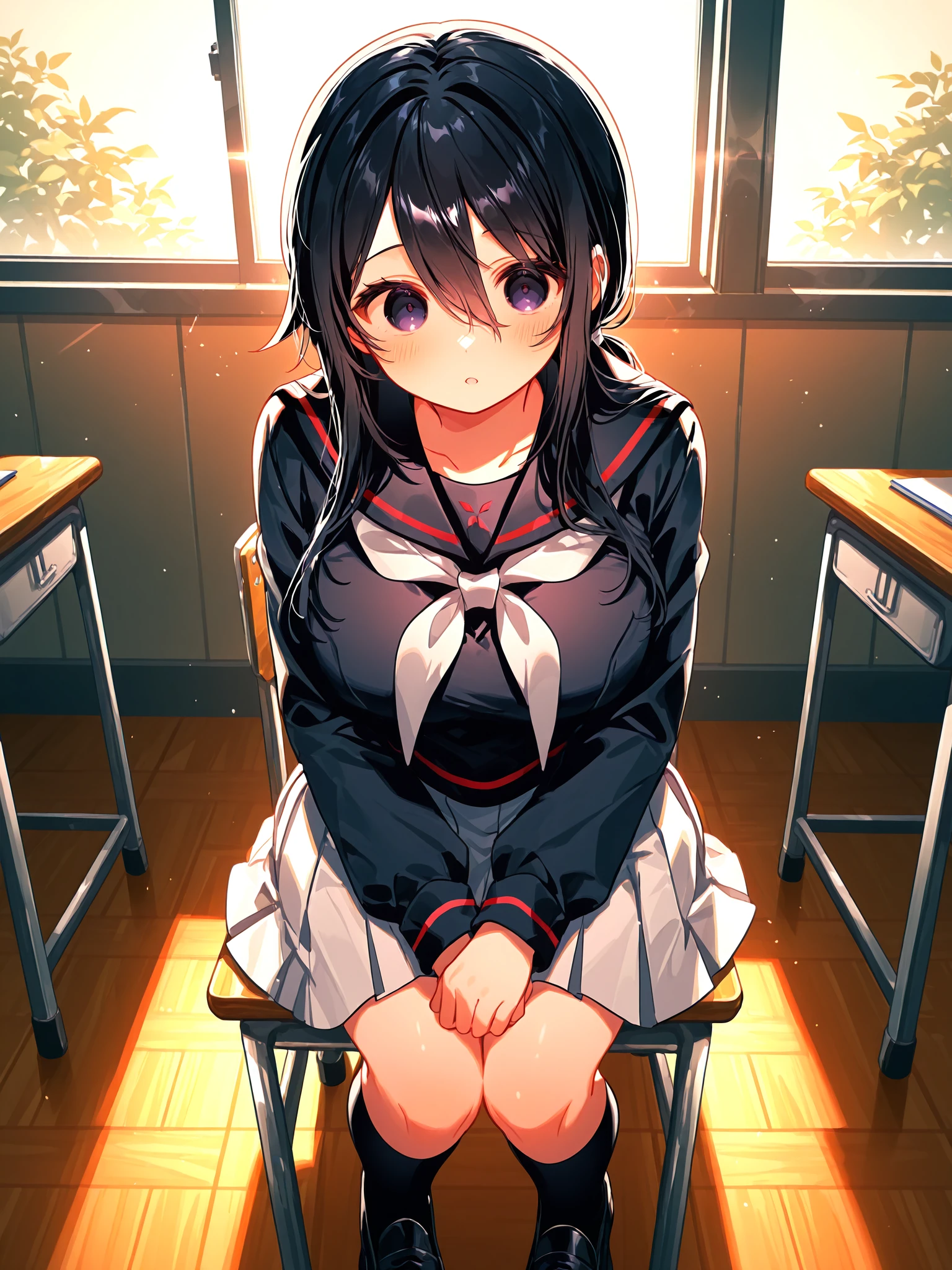((nsfw)), 1women,black_hair and eyes, ((peeing)),{"women is {{{peeing}}},{{pail full filled with yellow_transparent pee}}"},{{fusion of pussy and pee}}}, {"pee falling into pail"}, {{"pail under pussy and chair "}}, [[["pussy_juice_drip"]]],((Top quality)), ((Masterpiece)), ((Ultra precision)), ((Ultra detailed illustration)),((pail)), pussy juice,solo, {{{{from front}}}},{{"yellow_urination"}},((sitting on the chair)),nsfw, pussy, skirt, school_uniform, classroom,8K,


