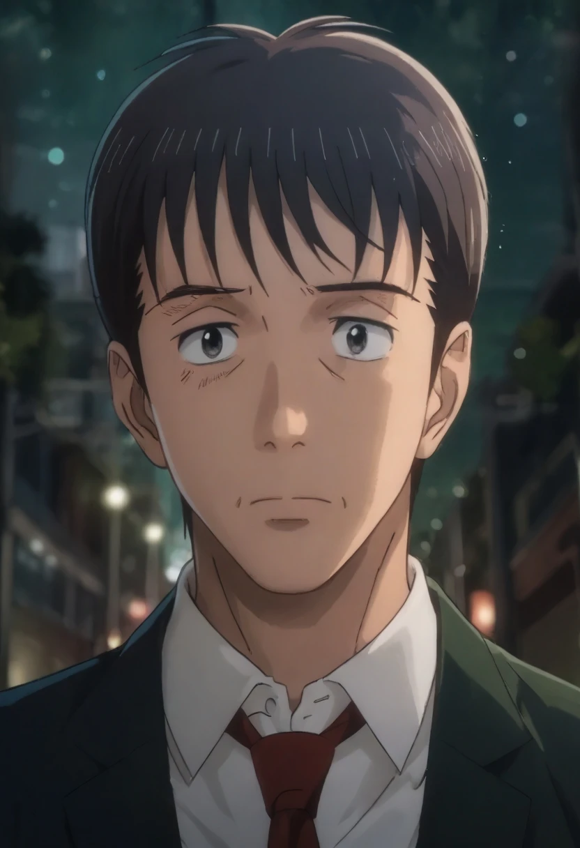 (score_9, score_8_up, score_7_up,masterpiece,best quality,ultra-detailed,source_anime,Japan anime style,perfect anatomy,Flustered,),1boy,male focus,solo,handsome detailed face,Tosu_Tetsuo,slim,black hair,short hair,black eyes,collared shirt,necktie,jacket,on the street,Bokeh,((Bokeh,Cinestill 50 film,pov of boyfriend,in container)),<lora:Tosu_Tetsuo:1>,<lora:add-detail-xl:1>,<lora:age_slider_v4:2>,<lora:Pony Muscle slider:-1.5>,