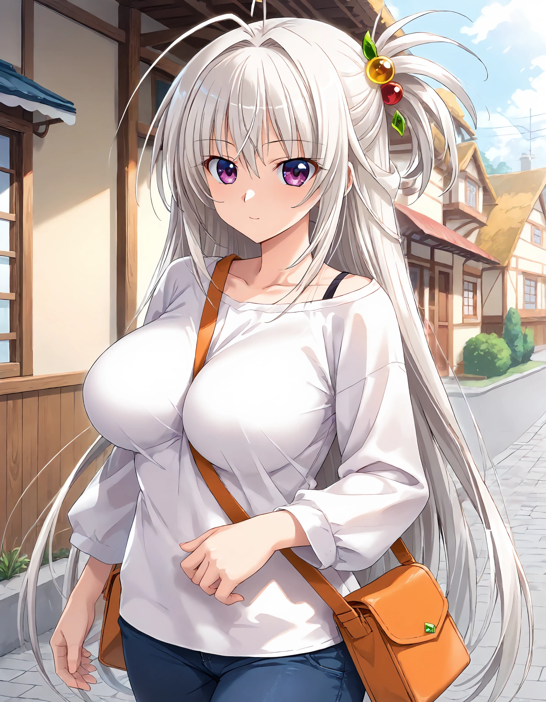 score_9, score_8_up, score_7_up, source_anime, <lora:add-detail-xl:1>, good , masterpiece, amazing quality, ultra detailed, good hand
BREAK 1girl, sweater, off shoulder sweater, pants, walking, in town, <lora:pai-sura:0.7> pai-sura, emphasis, slant bag, bag strap passing between ,
BREAK <lora:tsukimi-kagamino Sarasara Sasara (Atelier Kaguya):0.7> tsukimi-kagamino, white hair, double antenna hair, long hair, half up, 1 ornament, Japanese hair ornament, orange ornament, rufous eyes, ,