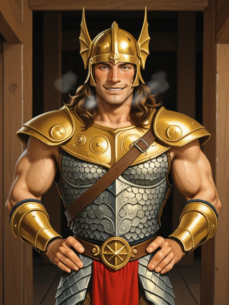 <lora:Caramon_Majere__Dragonlance:0.7>
caramon,
long hair, brown hair, brown eyes,,
masculine, male, muscular
helmet, armor,,
(aroused, smile) 1boy, solo pov, looking at viewer, blush, heavy breathing, cowboy shot, full body, hand on hip