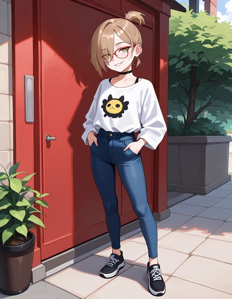 masterpiece, best quality, very aesthetic, absurdres,
outdoors,
full body, seductive smile, parted lips, long eyelashes,
<lora:Darcy_Redd_v01_NAIXL:1>
D4rcy_r3dd,1girl,solo,short hair,brown hair,ponytail,hair over one eye,red-framed eyewear,green eyes,mole under eye,choker,