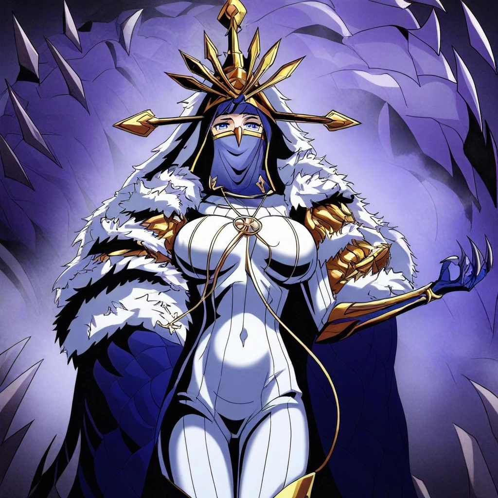(Cassia Orsellio colored skin) ((BLACK BACKGROUND,1:2, masterpiece)) full body MILF BIMBO standing with two long thighs and two metal sandals, red eyes, two-tone hair, brown hair, silver white hair, short bob style hair, big breasts, cleavage, separate sleeves, tiara royal, long cape up to two feet, yellow bikini, hands on waist, navel, toned body, lustful smirking smiling, smile face (red blushed, red cheeks), metal shoulders, gold sleeveless armbands, black leather choker slave collar (leather choker with big golden bell), shackle bracelets, red crest, pauldrons, breastplate, leather corset, eye focus, full body, whole body, 1solo, loincloth standing, hands on hips, big belt, view from below, feet together, bracers, tiara)