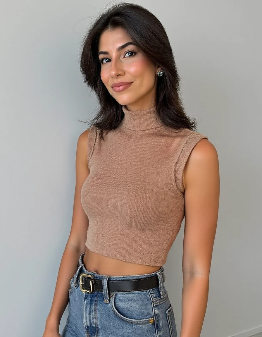 Arafed mujer, Tight sweatshirt,  Chica sexy con ojos marrones, Retrato de Kaia Gerber , brown hair and large eyes, selfie de una mujer joven, Ojos Dormitorio , sin maquillaje, Maquillaje natural, staring directly into camera, cara con artgram, maquillaje fino, Impressive long-lasting shot, En el gimansio,