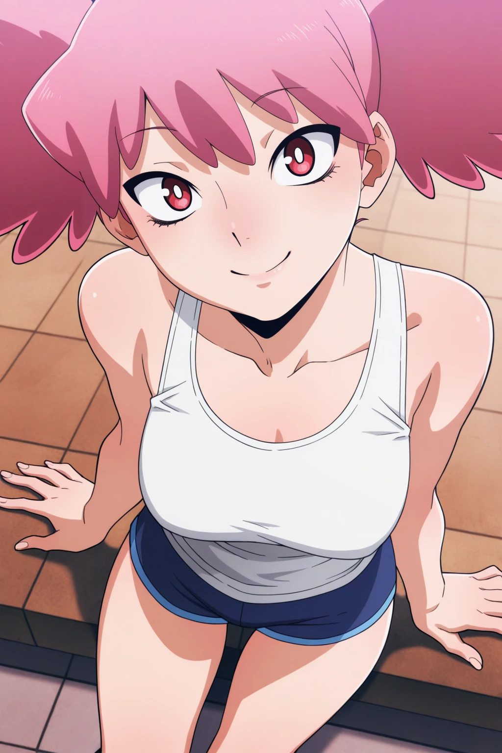 masterpiece, best quality, amazing quality, very aesthetic, absurdres, ultra detailed,
<lora:il_contrast_slider_d1 (ЦÐÐТ ÐÐРТÐÐÐÐ):-0.8>
<lora:Kazuho Haneyama:0.8> kazuho_haneyama, 1girl,
portrait, smile, solo,
view from above, body is visible, medium breasts are visible from under the shirt,,
white tank top, blue shorts,
