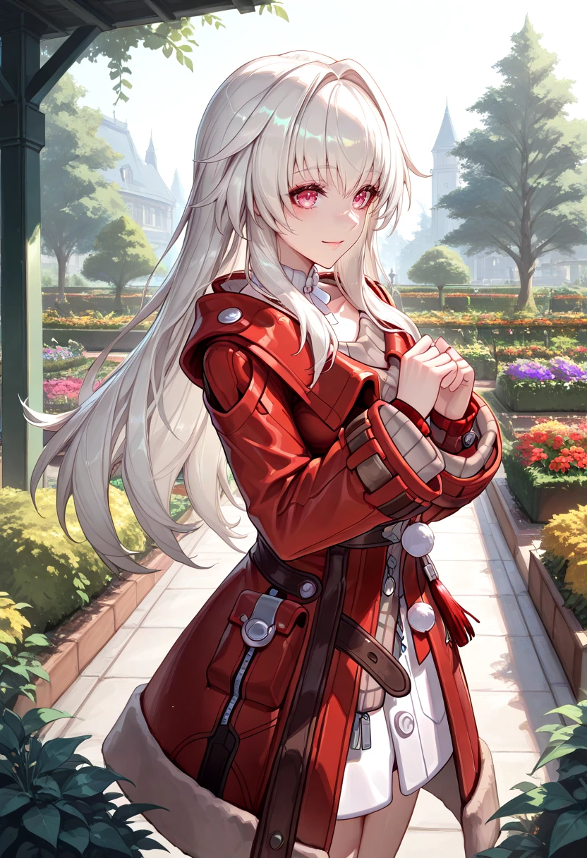 masterpiece, newest, absurdres, best quality, hires, 1girl, clara \(honkai starrail\), outdoors, garden, ahyahy22, <lora:ahyah22-style:0.9>