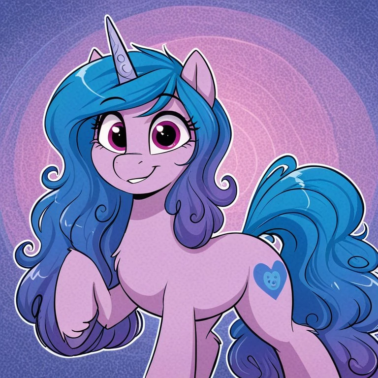 resolution, masterpiece, high resolution, (SOLO: 1.2), wild, detailed background,
,,solo plain background, , solo,, FIGHTING STANCE, , LOOK AT THE VIEWER, ABSTRACT BACKGROUND,
, <lora:Izzy_Moonbow:1> Izzy Moonbow unicorn, lavender body, purple eyes, mane and tail that go from blue to dark purple, with wavy locks.
