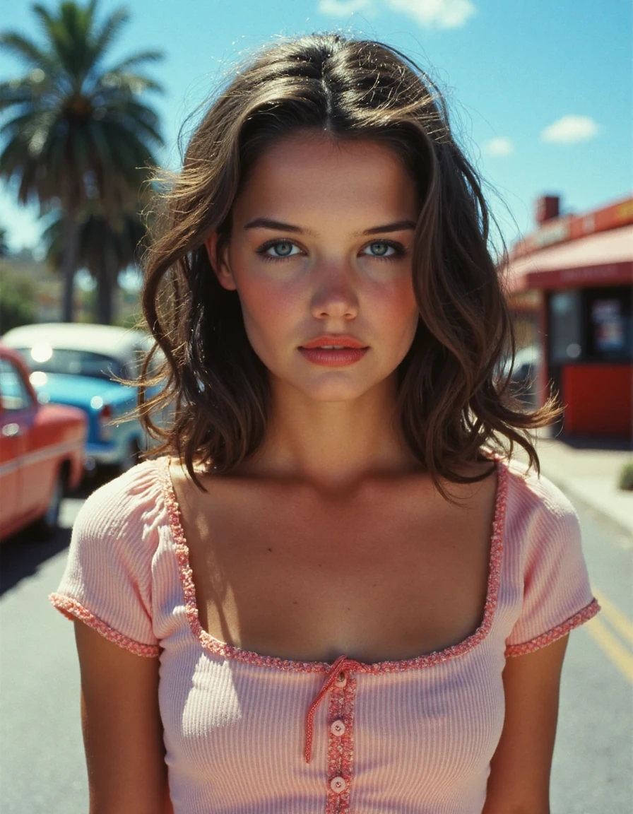 <lora:Katie_Holmes_Ca1999:1> woman Zoomed, Macro Shot, Close-Up, Solo, Alone, Zoomed, Macro Shot, Close-Up, Solo, Alone, 1950s carhop, 1950s carhop uniform, 1950s rollerskates, 1950s Hair, full shot., Extreme Close-up, Zoomed Shot, Macro Shot, Masterpiece Facial Portrait, Looking Directly At The Viewer, Centered, Making Eye Contact, Looking Straight Ahead, Looking Forward, Striking A Dynamic Pose, Centered in the Frame, Staring at the Viewer, Looking at the Camera, <lora:zz_s_Chest_Size_Slider:-2> buttoned up top, Big Smile, Solo, Alone, No Humans, No Animals, Empty, Abandoned, Desolate, Isolated, Alienated.