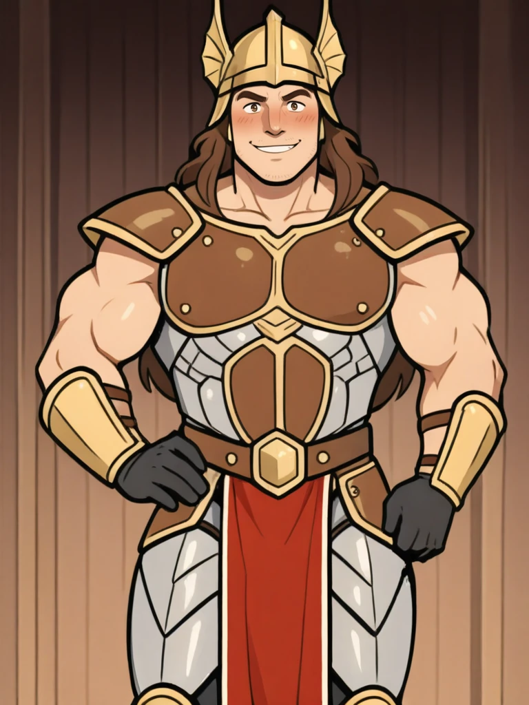 <lora:Caramon_Majere__Dragonlance:0.7>
caramon,
long hair, brown hair, brown eyes,,
masculine, male, muscular
helmet, armor,,
(smile) 1boy, solo pov, looking at viewer, blush cowboy shot, full body, hand on hip