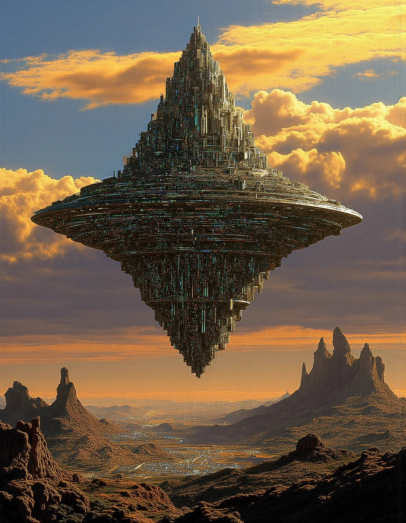 dark art of a complex spaceship on a sunny day. <lora:Dark_Art:1.2>