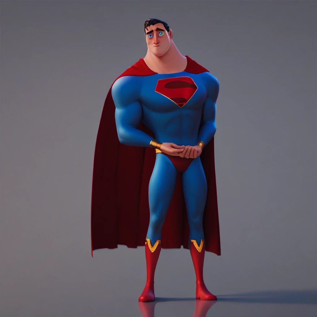 (Professional 3D rendering:1.3) de (Realistic:1.3) Foto of fat obesity superman, full body