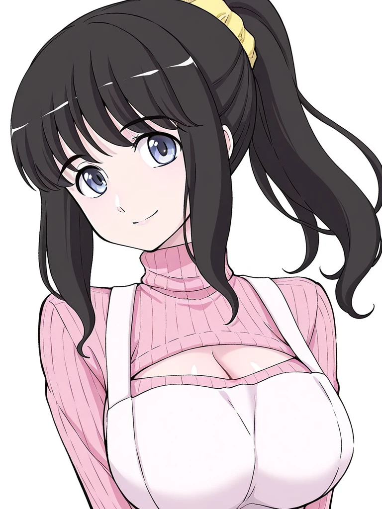 score_9, score_8_up, score_7_up, 1girl, sp1t, abundant detailed hatching shading, monochrome, big breasts, cozy outfit, white background, earring, cute expression, curly hair, blunt bangs