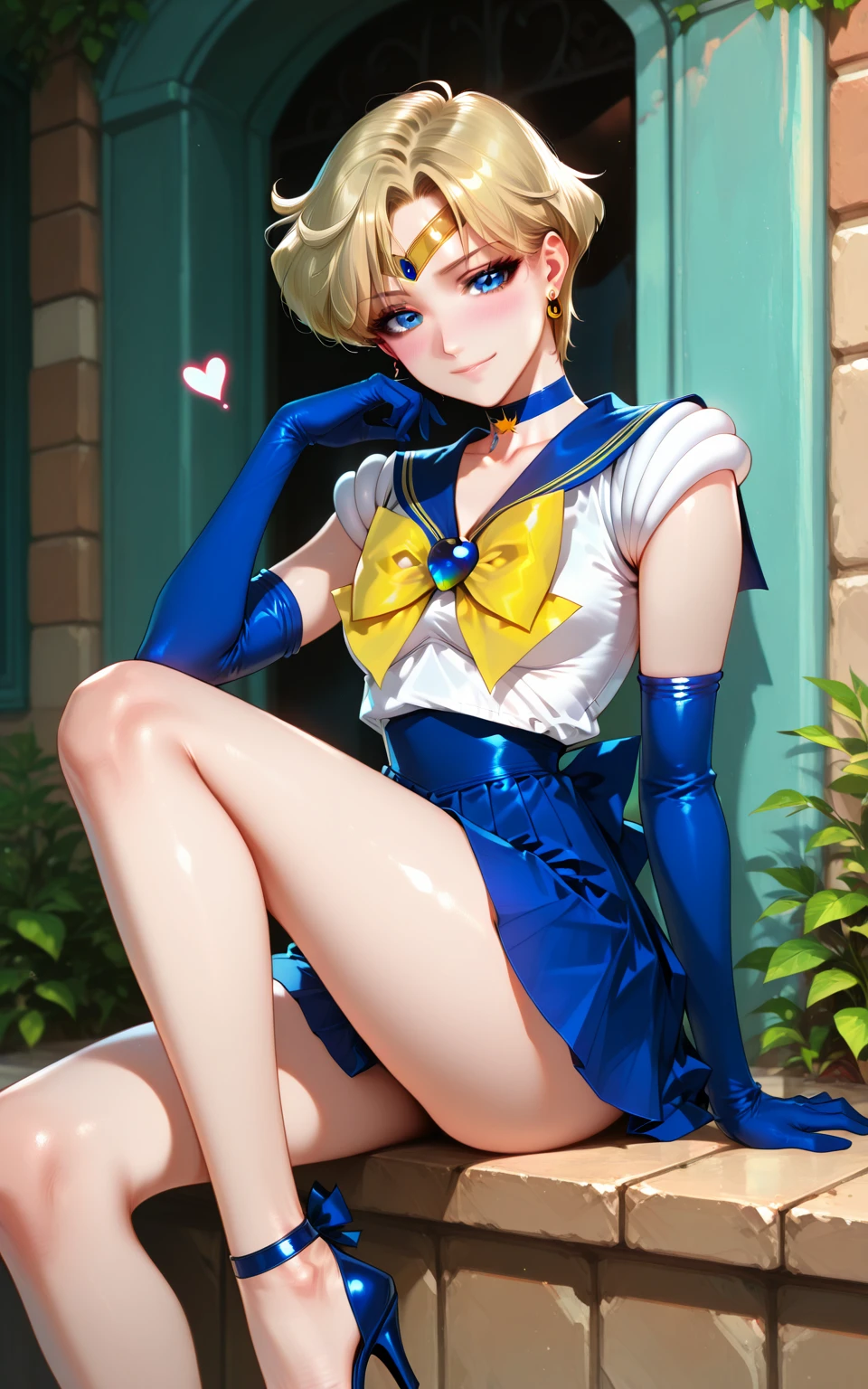 (highest quality:1.1), (masterpiece:1.4), (absurd:1.0), Portrait, Close-up,
1, sailor uranus, KizukiAi,, big and full breasts, aqua eye, blonde hair, sailor warrior uniform, sailor collar, chest bow, yellow ribbon, charming skirt, white elbow gloves, by the pool, (blush:1.2), looking at the viewer, erect nipples、show off panties、super mini skirt、dynamic pose、(Downから見る:1.2)、camel toe.between legs、belly button、spread your legs.NSFW、(Down :1.2)