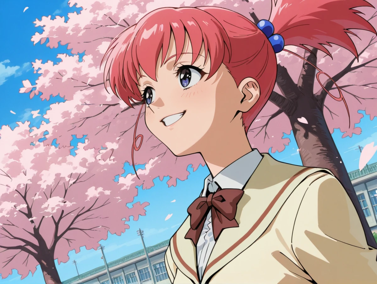 score 9, score 8 up, score 7 up, rating questionable,
detailed background, dutch angle, looking afar,
1girl,solo,japanese clothes, cherry blossoms, school uniform,, grin,
Sispri_Mami, <lora:ã·ã¹ã¿ã¼ããªã³ã»ã¹çæ·±Sister_Princess_Mami:1>