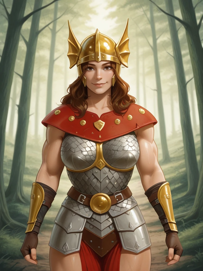 <lora:Caramon_Majere__Dragonlance:0.7>
caramon,
long hair, brown hair, brown eyes,
1girl, feminine, female, muscular
helmet, armor,,
smile,
solo pov, looking at viewer cowboy shot, full body standing in a forest