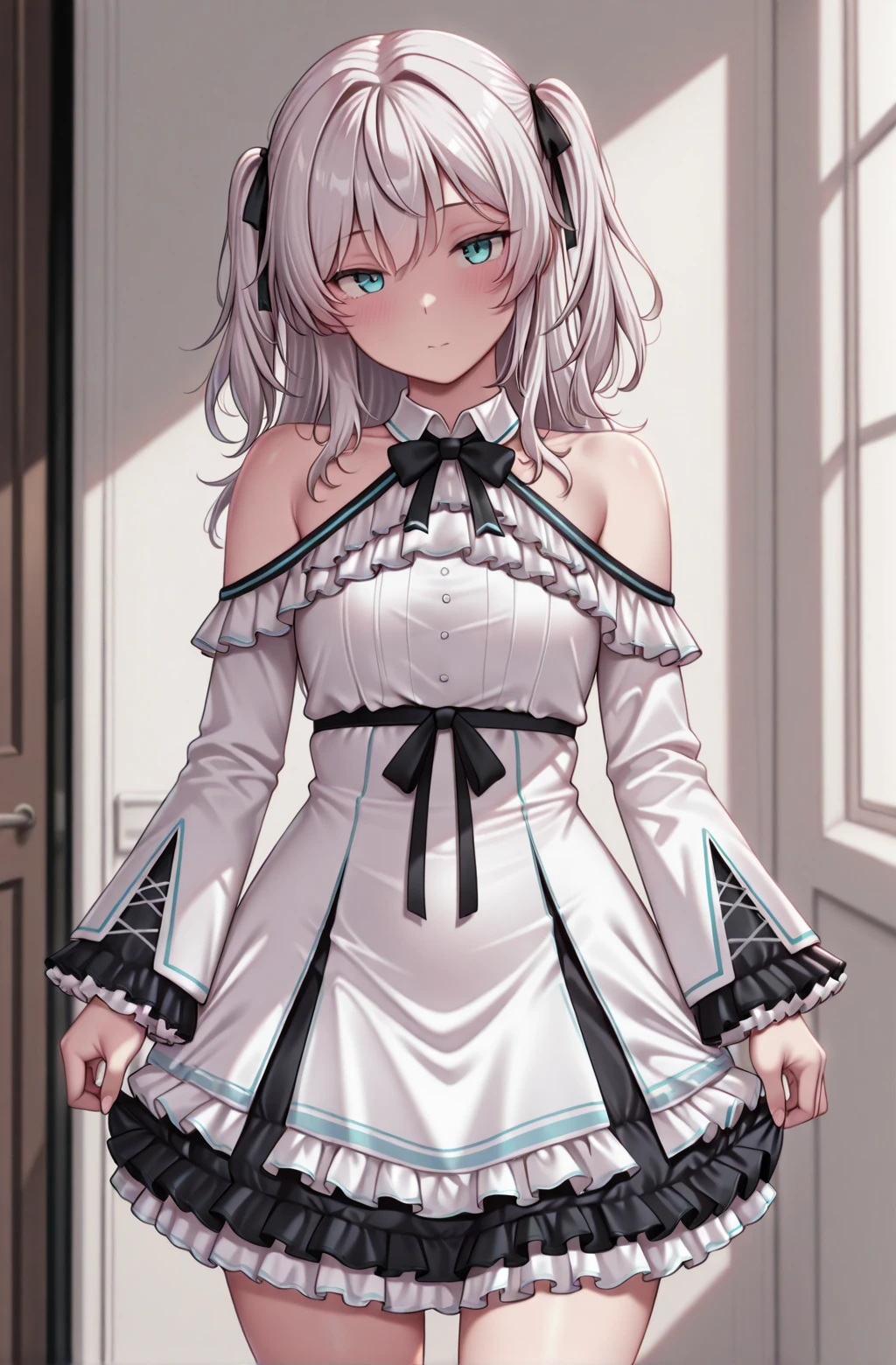 masterpiece,best quality,amazing quality,
1girl,nebelkanacasual frilled dress, cowboy shot,bare shoulders, detached collar, <lora:KanaNebelCausalRebornV1-IXL:1>