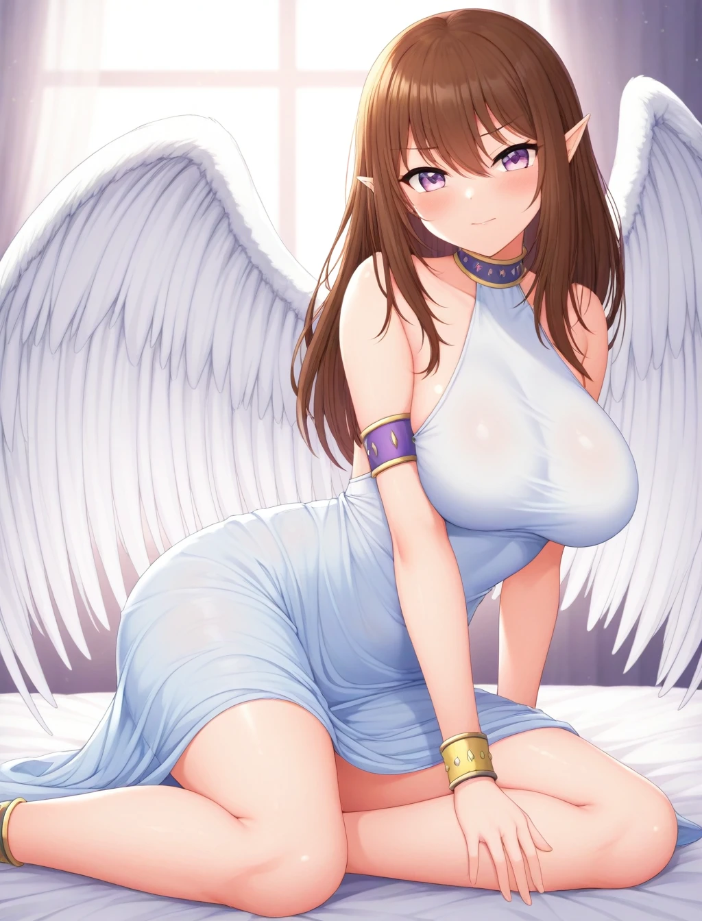 fantasy, (1angel_girl:1.3),
(:1.3),messy_medium_bob_hair, long_bangs, halo,bare_shoulder,thighhighs,shiny_silver_armor, waist_armor, large_breasts,(side_breasts:1.3),grinning,smile,open_mouth,teeth, (1pair_angelwings:1.1), dynamic_pose_fighting,(floating:1.1), (bare_crotch:1.2),gauntlet, greaves,city_sky_background,(apart_legs:1.4), solo, groin_naked,(dark_skin:0.6),pussy,(navel:1.1),slender_legs,moonlight,moon,angry,(breastplate:1.2), glowing _sword,glab_sword_hilt,fist,(slender_ass:0.9),open_legs, (bare_labia_majora:1.3), (dark_brown_hair:1.3),(naked_groin:1.2),