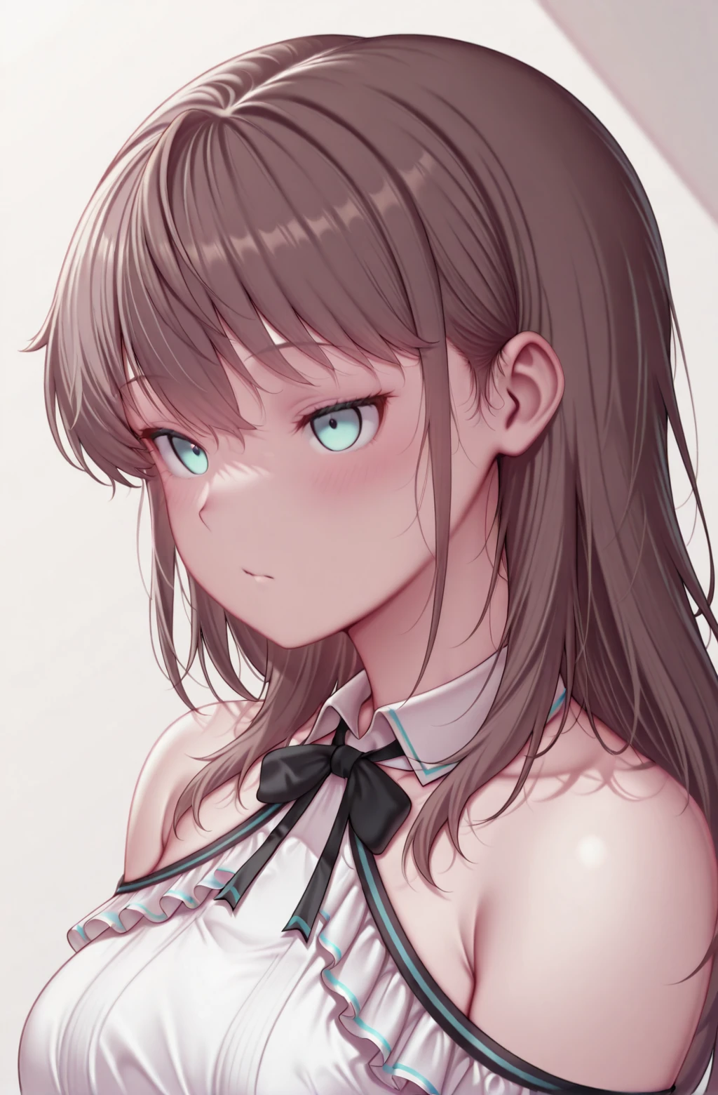 masterpiece,best quality,amazing quality,
1girl,nebelkanacasual frilled dress,bare shoulders, detached collar, <lora:KanaNebelCausalRebornV1-IXL:1> <lora:Kashiwazakikana-OnlyCharV3-IXL:1>,Kashiwazakikana,brown hair,aqua eyes,portrait,