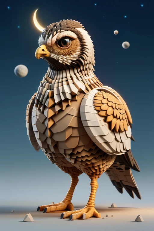 style of ral-3dcubes, Dirty Stubble Quail, Moon in the night, specular lighting, four colors, grimy, <lora:ral-3dcubes-sd15_epoch_9:0.75>, creative, modified, beautiful elegant, holy, pure, dynamic cinematic color, perfect background, detailed