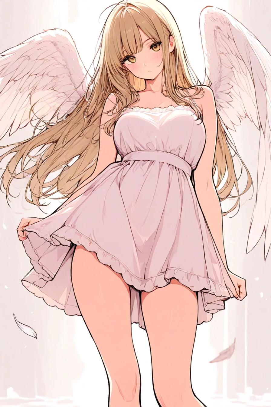 1girl, solo, alone, angel, wings, looking at the viewer, <lora:neo_pop_style_illustriousXL_by_zura_janai-000029:1>, neo_pop_style, masterpiece, highres