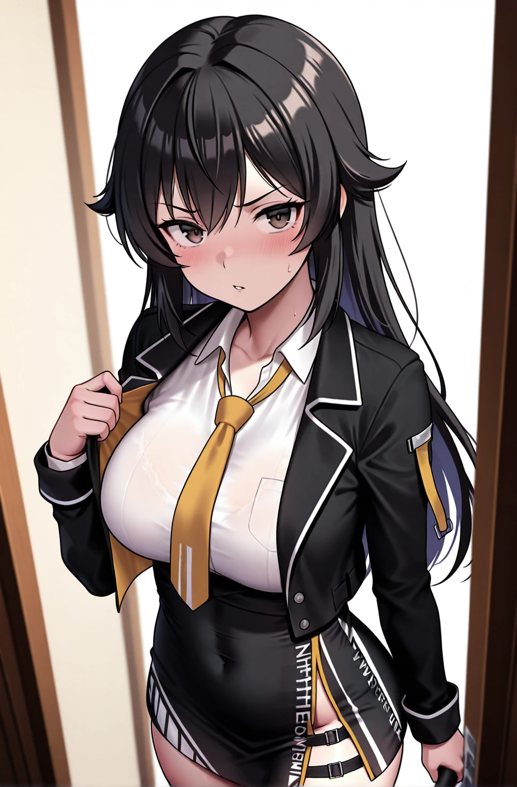 masterpiece,best quality,amazing quality,
<lora:KanaNebelWorkingV1-IXL:1> 1girl,nebelgeisterjager uniform,open black jacket,white collared shirt,black skirt