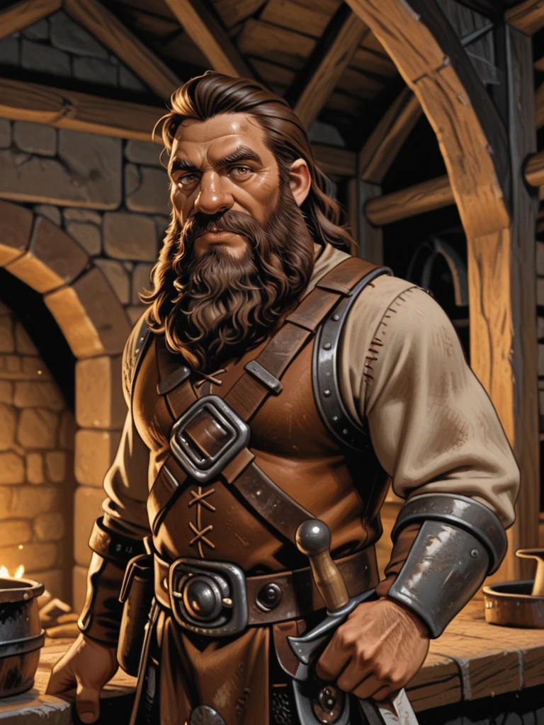 <lora:Flint_Fireforge__Dragonlance:0.7>
dlflint,,brown hair, facial hair, beard,, masculine, male,
solo
working in a medieval forge, blacksmith