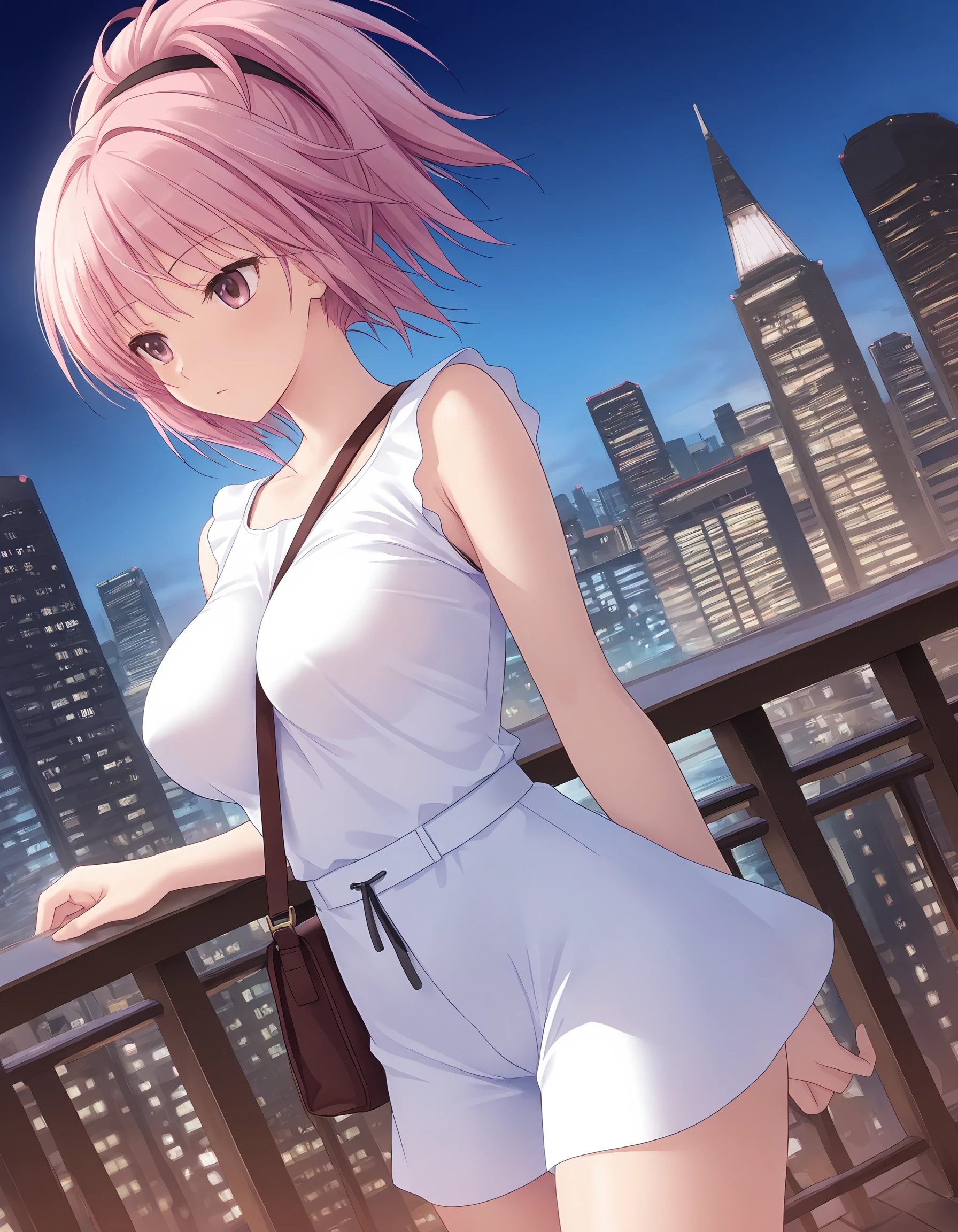 score_9_up,score_8_up, from below, fisheyes, girl, solo , sakura haruno, Naruto, ((sweaty)), pink hair , long hair, (blush:1.1), choker, (lace), neck pendant, big breast, day, blue sky, city, (evening sexy dress), belt, ((neckline)), fingerless gloves, (straps), sitting, pantyhose, (bokeh)

