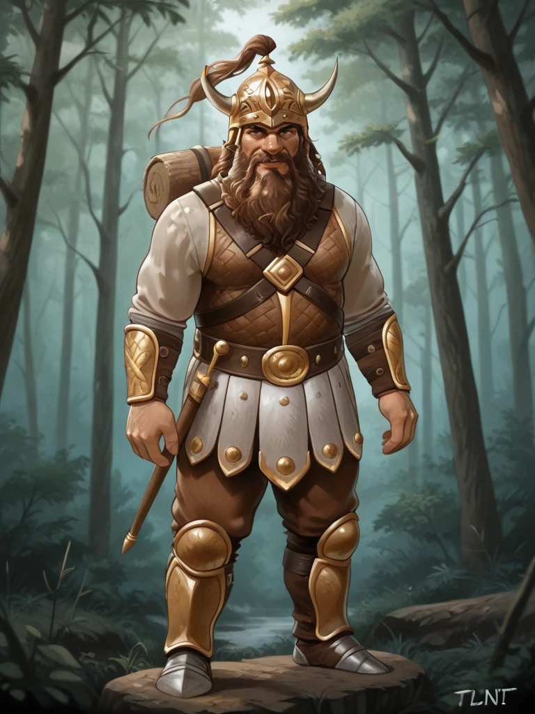 <lora:Flint_Fireforge__Dragonlance:0.7>
dlflint,,brown hair, facial hair, beard,, masculine, male,, armor, helmet,,
standing in a forest, looking at viewer, smiling