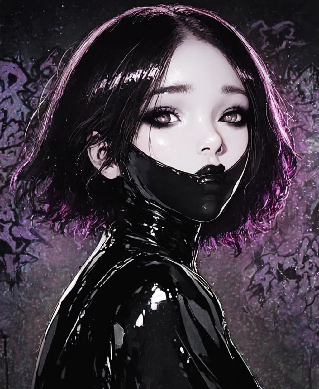 フェイスペイントをしたサイボーグのBeauty, whole body, cyber punk, Fashion Model, Beauty, Francis Bacon&#39;s painting style