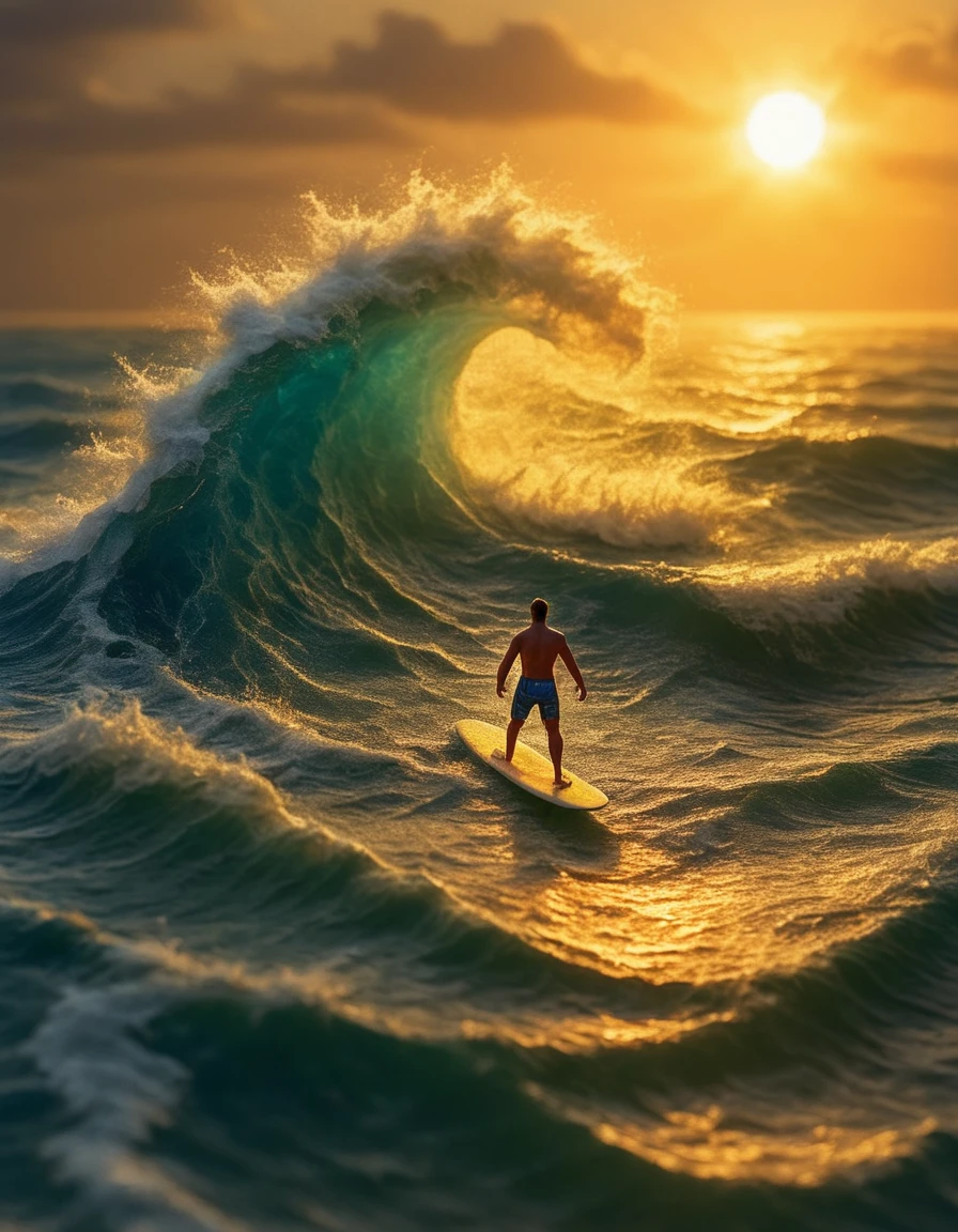 man surfing in volcano lava