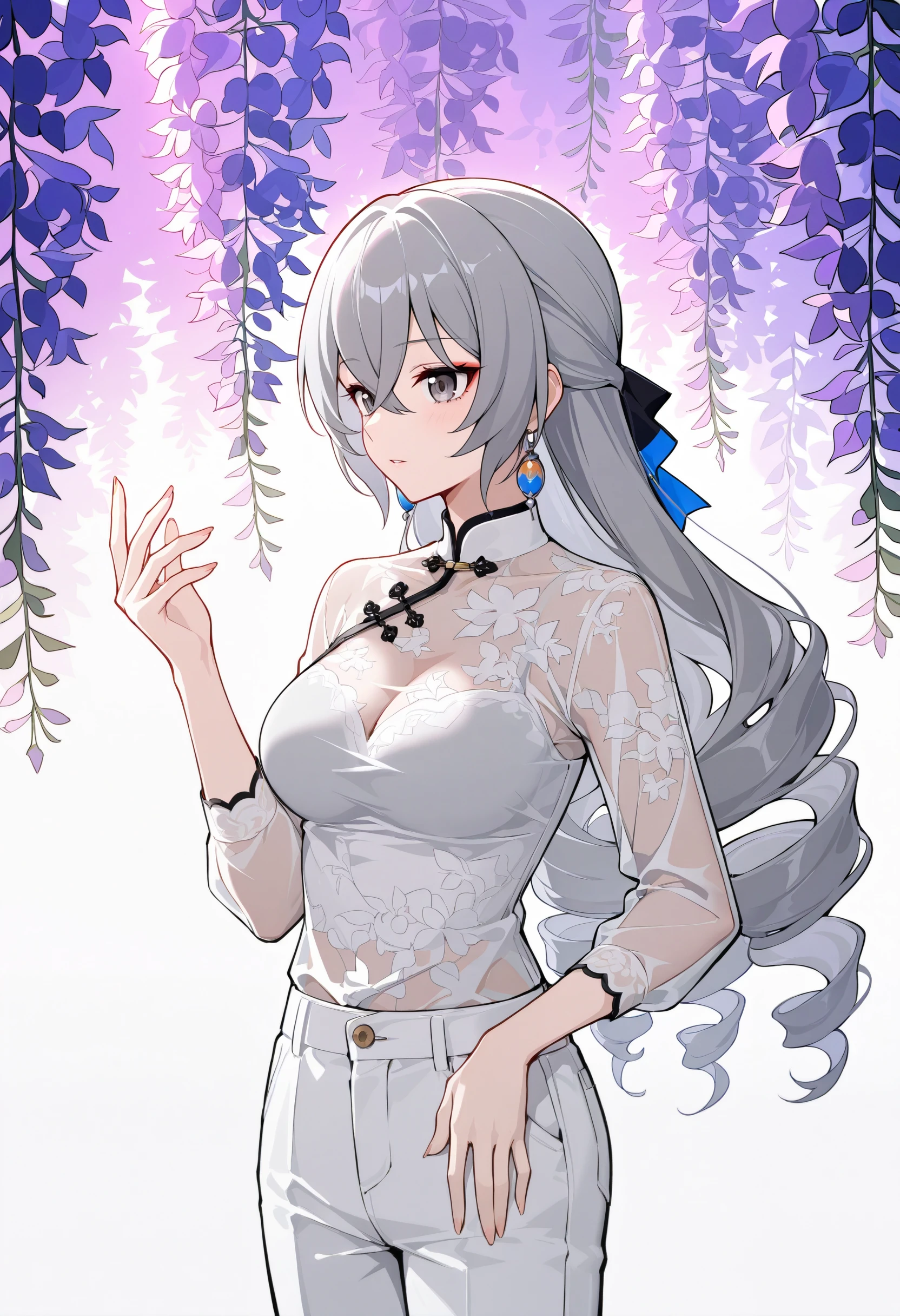 Mandarin Collar Mesh Top Illust