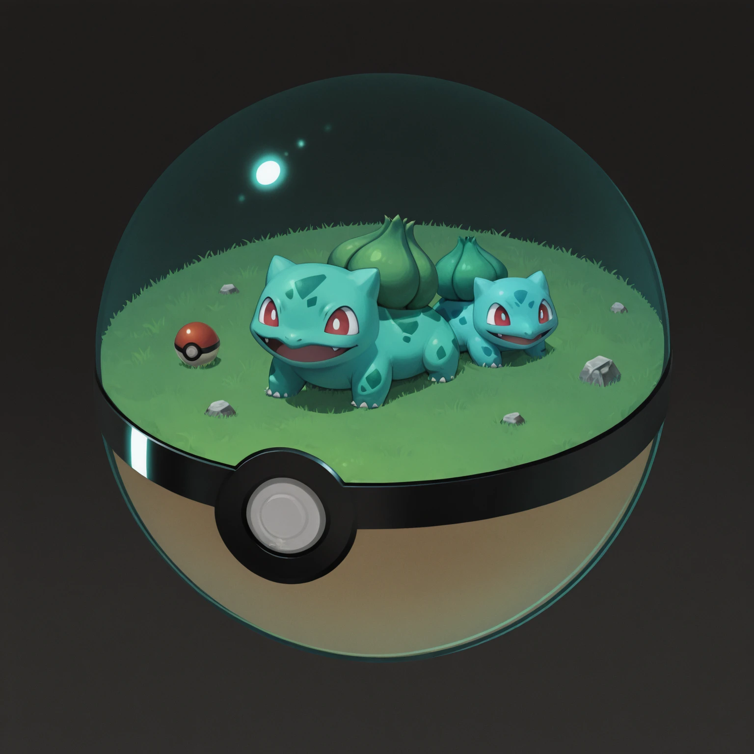 masterpiece, best quality, amazing quality, <lora:Inside_pokeball_buns:0.7> 1ns1d3pok3ball, pokeball, pokemon (creature), no humans, Bulbasaur, masterpiece, best quality, amazing quality