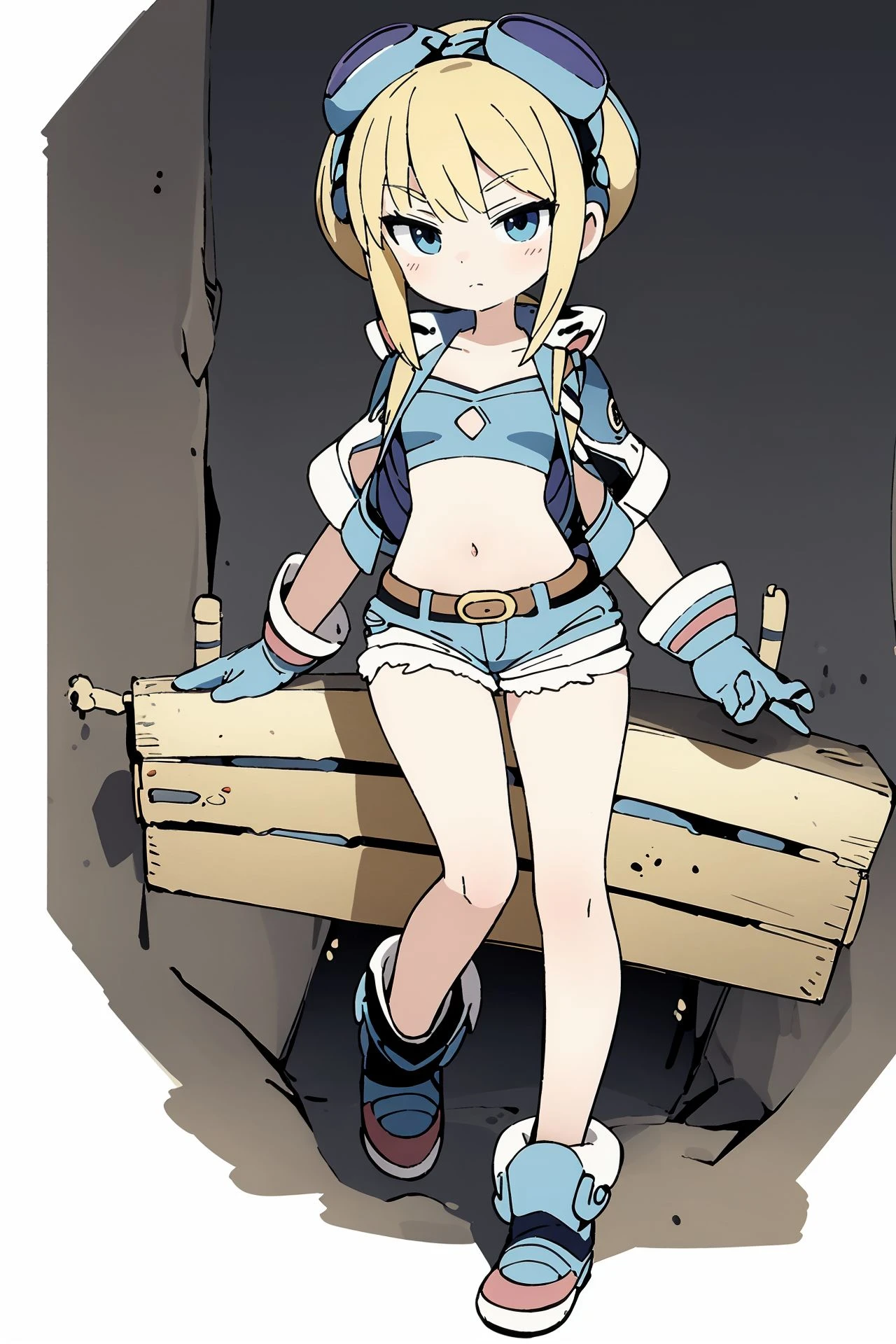 <lyco:Disgaea-NAI-LyCORIS:1>
1girl, solo, thighhighs, blue eyes, pointy ears, drill hair, arms behind back, blonde hair, bare shoulders, white background, simple background, detached sleeves, full body, flat chest, white thighhighs, twin drills, blush, standing, zipper, boots, belt, long hair
