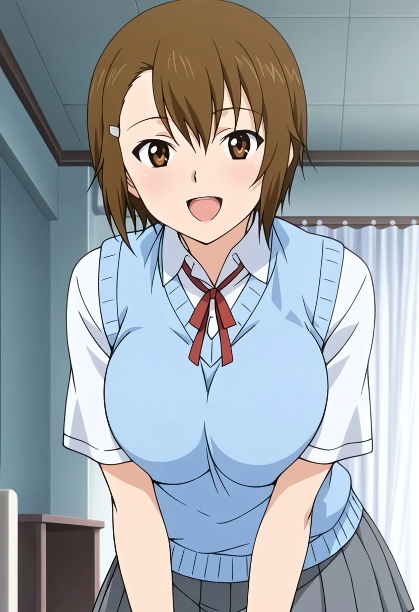 (((pixel perfect, Perfect in every detail))), alone, 1 girl, yukiho hagiwara, dress, short sleeve, looking at the viewer, Completely naked, blush_sticker, Open_mouth, looking for_in_viewer, smile, :d, length_dispel, teeth, blush, cowboy_shot, dynamite pose, full_body, expensive_heels,nsfw,vulgarity,cleavage,up face,nipples,waiting room