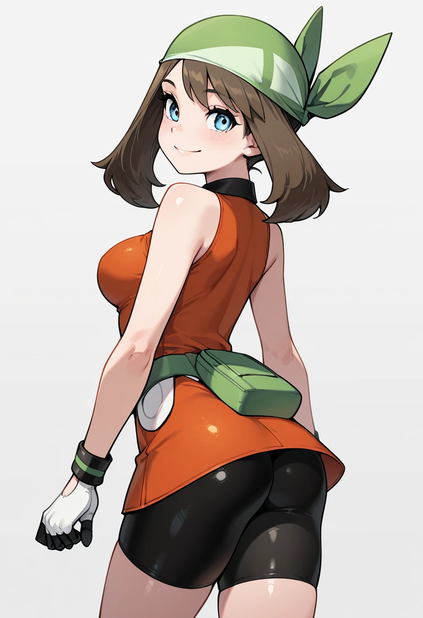 1girl, solo, smile, big breasts, <lora:MayRSELora-10:0.7>, may \(pokemon\), orange dress, sleeveless, green bandana, green fanny pack, bike shorts under skirt, raining, outdoors, forest, (wet hair, wet face, wet body), looking at viewer, (raining), cowboy shot, <lora:see-through_control_v2.0:2.5>, nipples, see-through clothes,