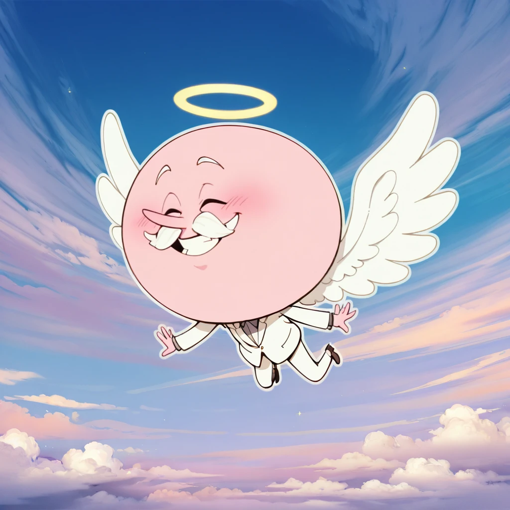masterpiece, best quality, 1male, pops maellard, solo, white suit, mustache, bald, angel wings, halo, flying, cloudy sky, heaven, golden gates, dense atmosphere, white outline, closed eyes, grin, bliss, art by doxy
<segment:yolo-Face.pt,0.2,0.5//cid=11> smug, smug grin, detailed eyes
<segment:yolo-Hand.pt,0.2,0.5//cid=12> detailed hands, detailed feet, anatomically correct